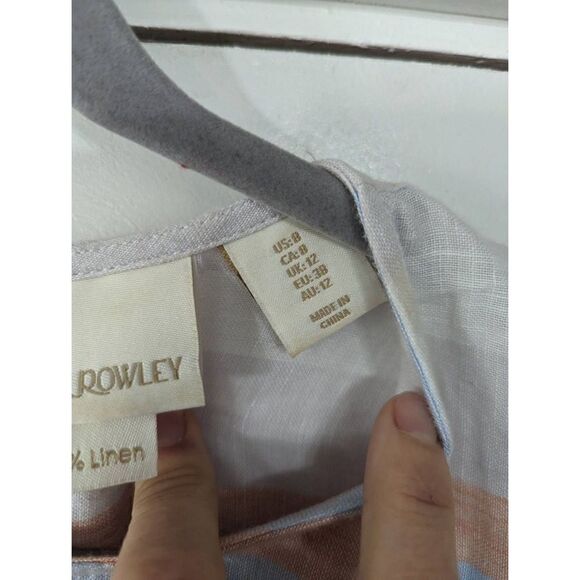 Cynthia Rowley Linen Tank‎ Dress women's size 8 blue coral striped shift - Picture 4 of 6